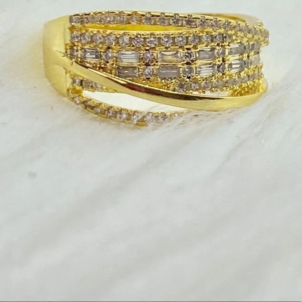Gold White Sapphire Baguette Ring